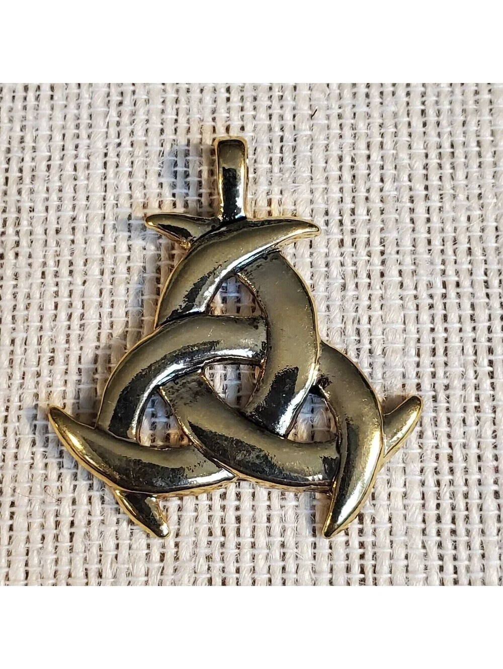 New Vintage 90s Triple Celtic Moon Antique Gold Alloy Metal Pendant